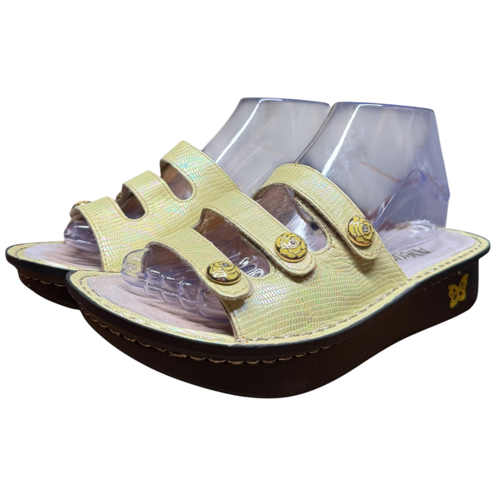 Alegria Fiona Women 39/US 8-8.5 Leather Yellow Sandals Adjustable Open Toe